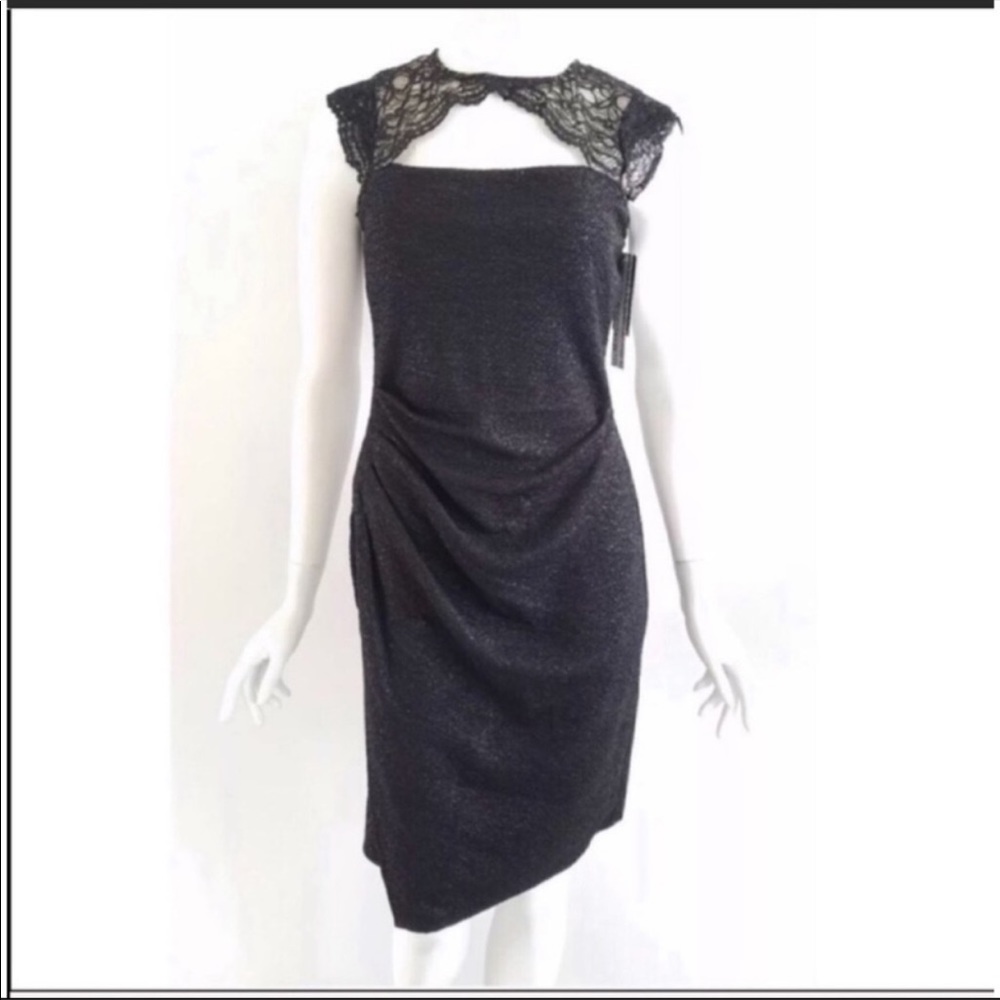 Kay Unger Black Lace Trim Cocktail Dress
